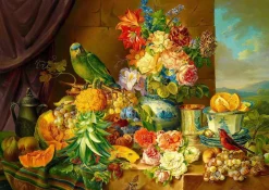 Enjoy – Still Life with Fruit Flowers and a Parrot 1000 Piece Puzzle