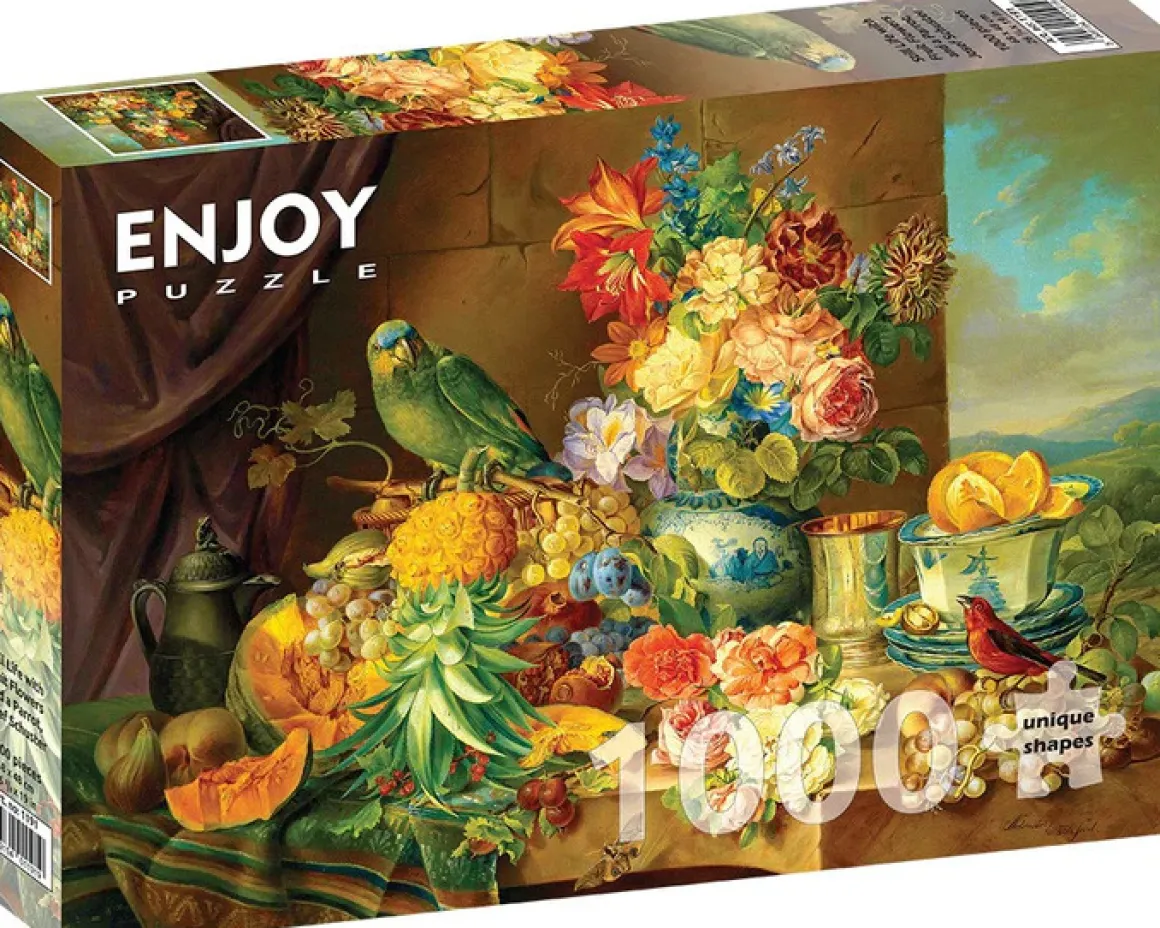 Enjoy – Still Life with Fruit Flowers and a Parrot 1000 Piece Puzzle