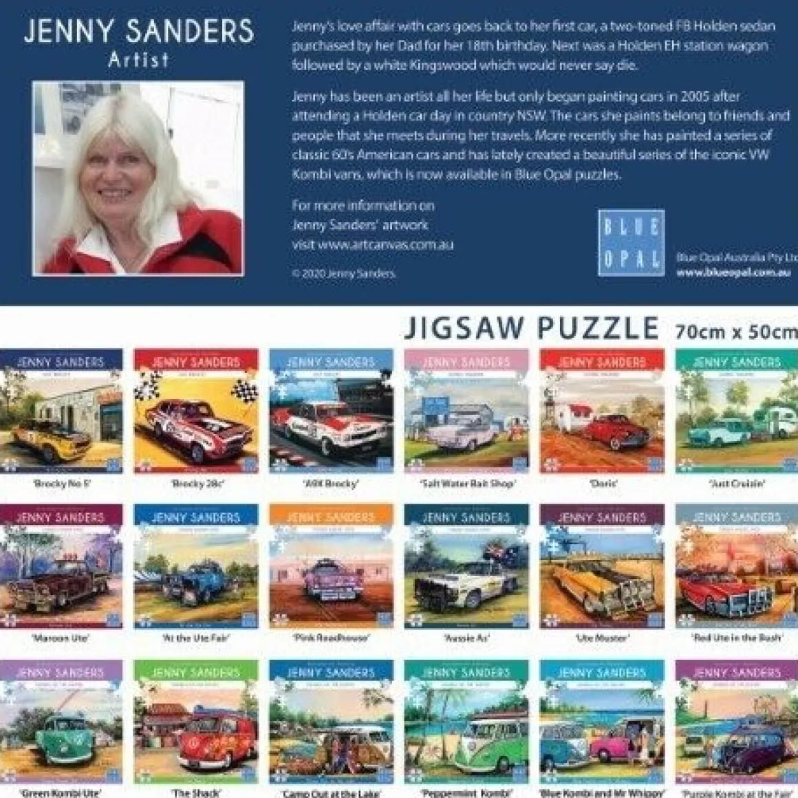 Jenny Sanders – Green Kombi Ute 1000 Piece Jigsaw Puzzle – Blue Opal
