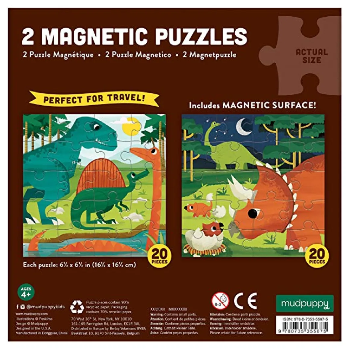 Mudpuppy – Magnetic Puzzles – Mighty Dinosaurs 2 x 20 Piece