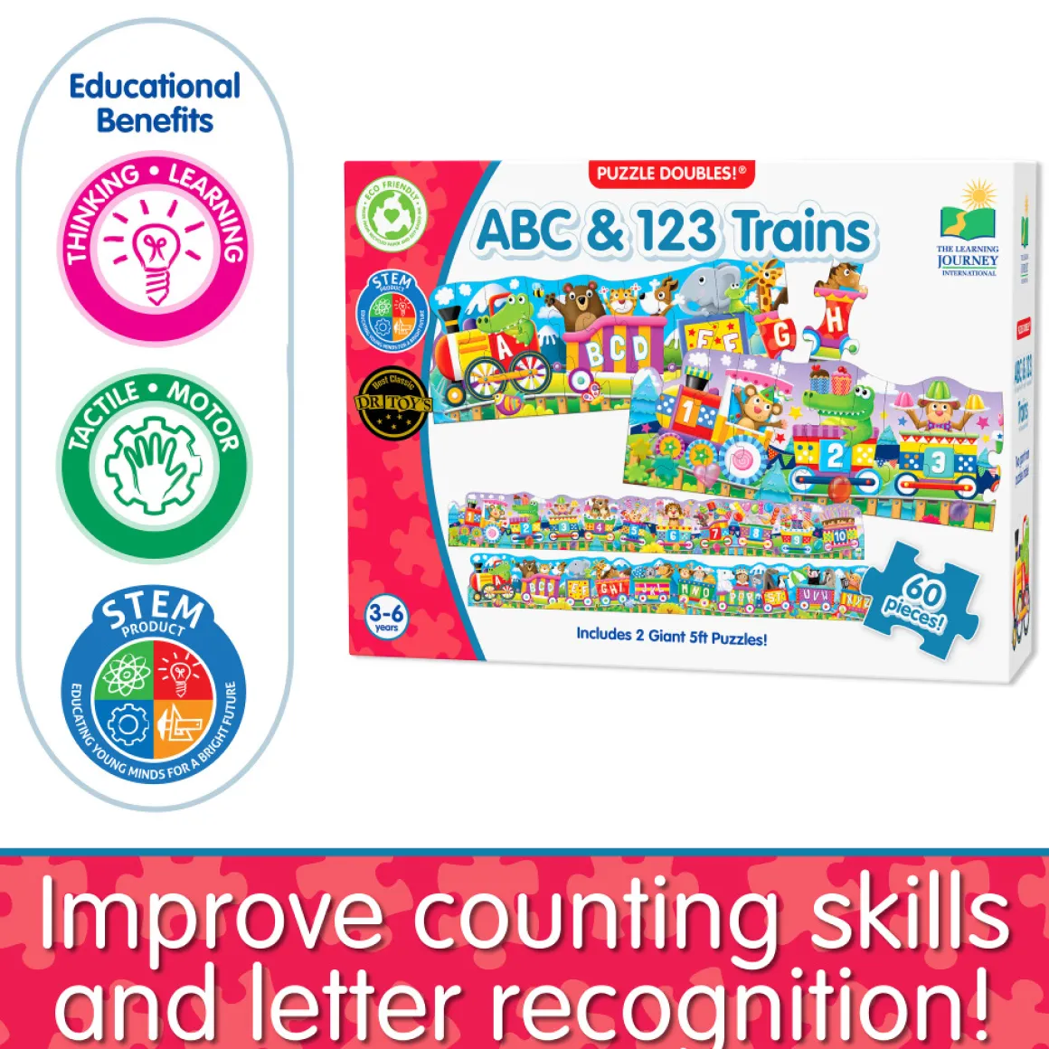 The Learning Journey – Puzzle Doubles – Giant ABC & 123 Train Floor Puzzles